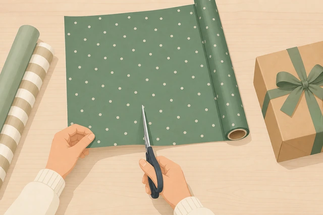 Illustration: cutting wrapping paper to size for a gift box
