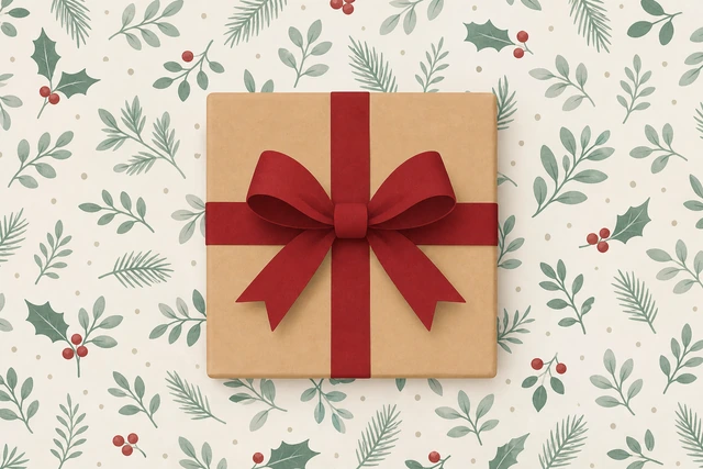 Illustration: gift box centered on wrapping paper pattern side down