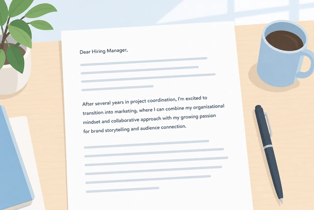 Illustration: cover letter opening with a short career-change bridge sentence