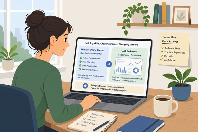 Illustration: mentioning a relevant course or project that closes a career-change gap