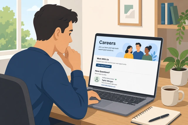 Illustration: carefully checking company site or LinkedIn for a hiring contact name