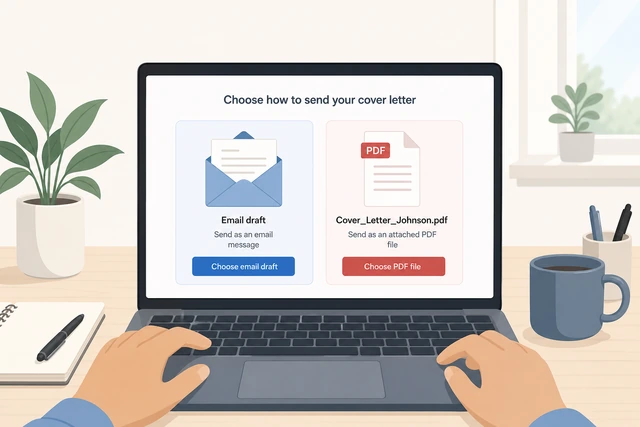 Illustration: choosing email cover letter versus PDF attachment with a clear filename