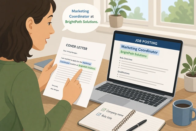 Illustration: proofreading cover letter aloud checking company and role names