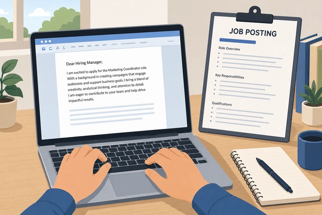 Illustration: cover letter opening paragraph naming the role and a fit hook