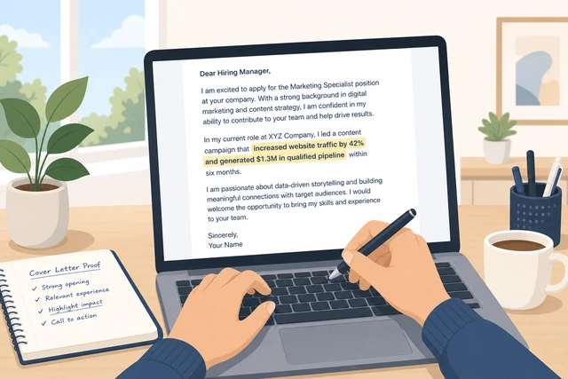 Illustration: drafting a cover letter proof paragraph with a concrete result