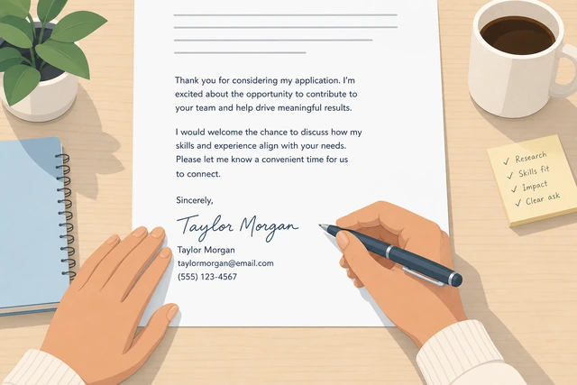 Illustration: cover letter closing with thanks availability and clear ask