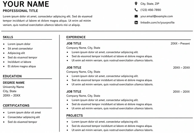 Illustration: resume using standard fonts and simple bullet characters