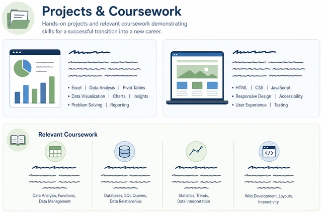 Illustration: projects and coursework section proving new career skills