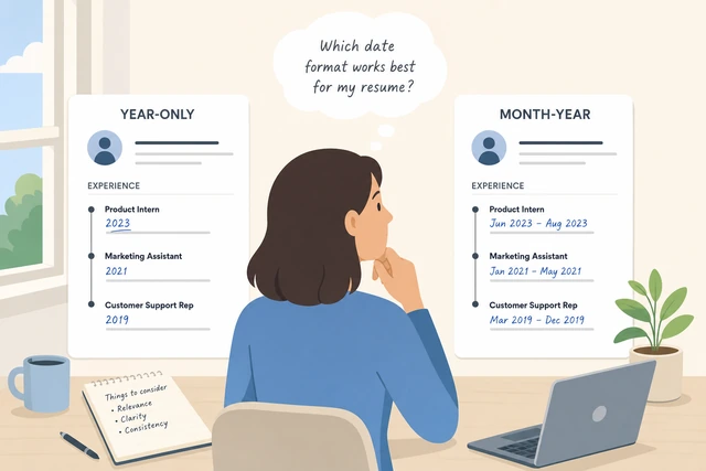 Illustration: choosing year-only or month-year dates on a resume
