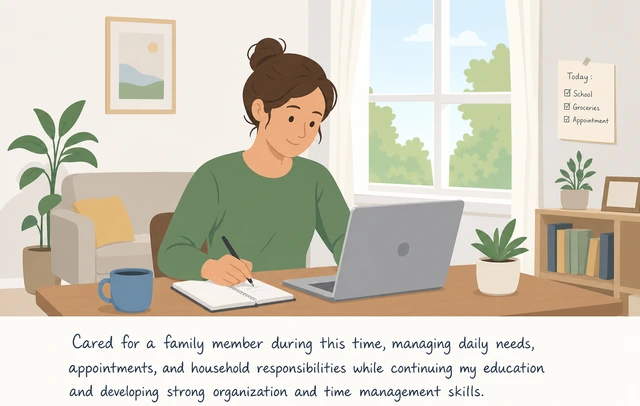 Illustration: honest caregiving or study line covering a resume employment gap