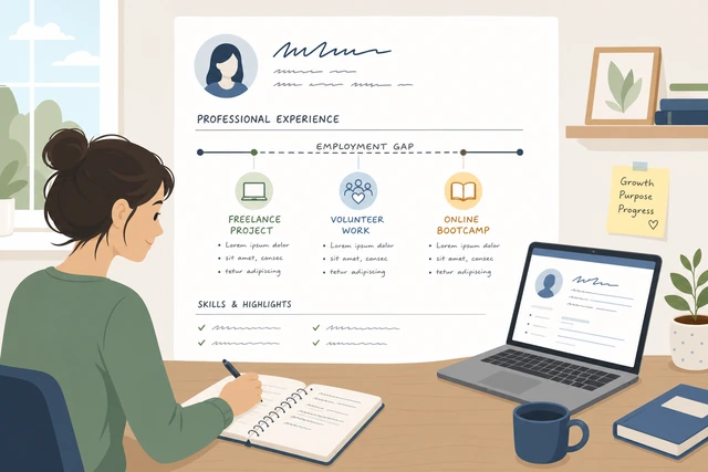 Illustration: freelance or volunteering entries filling a resume timeline