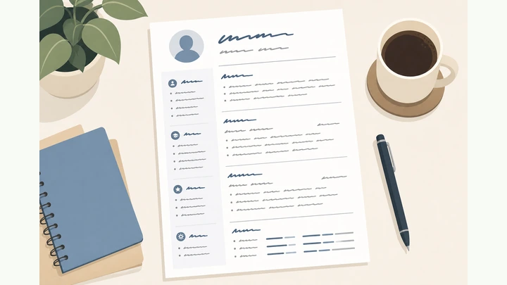 Illustration: clean one-page resume draft on a desk