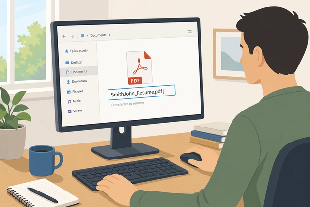 Illustration: renaming a resume PDF file to FirstLast_Resume_Company