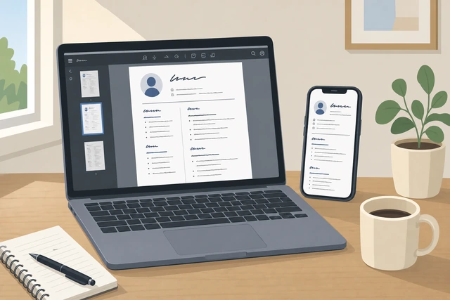 Illustration: opening a resume PDF on a second device to check layout