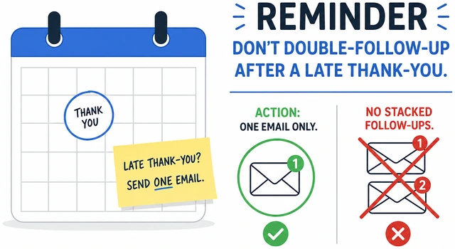 Illustration: calendar reminder not to double-follow-up after late thank-you