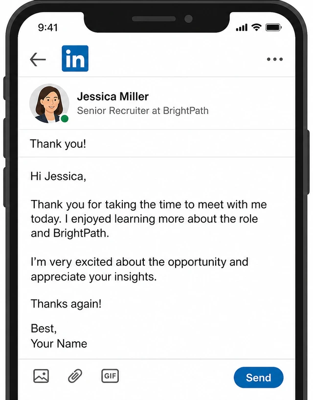 Illustration: short LinkedIn thank-you connection note after interview
