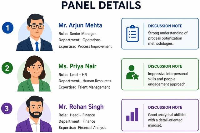 Illustration: list of panel interviewers each with one unique discussion note