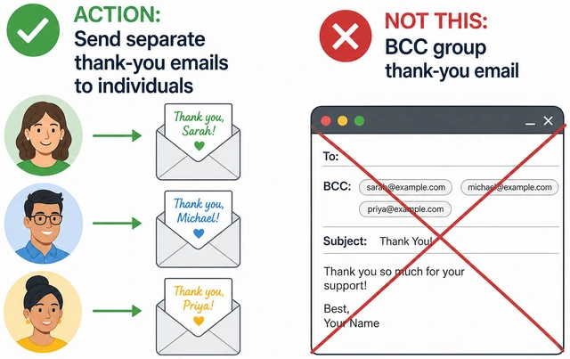 Illustration: sending separate thank-you emails not a BCC group blast