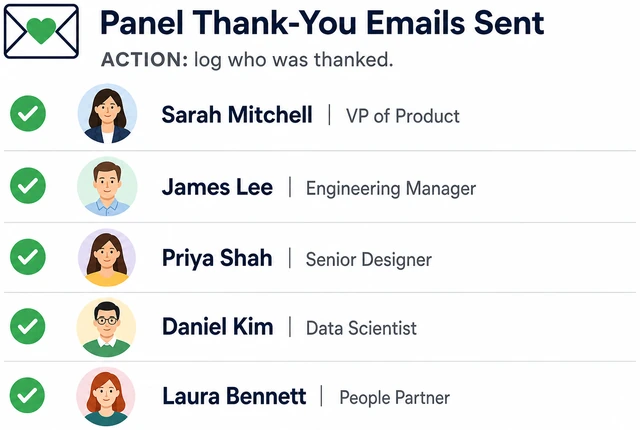 Illustration: checklist of panel thank-you emails sent