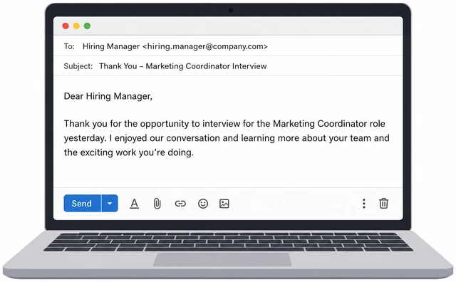 Illustration: thank-you email opening paragraph naming role and interview day