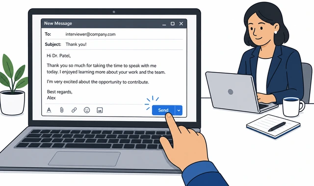 Illustration: sending thank-you email and optional separate notes for panel interviewers
